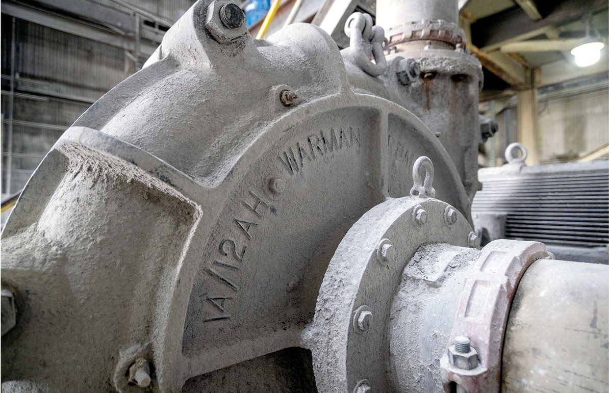 Shaft seals play a significant supporting role in slurry pump efficiency, uptime, and water consumption. Image: Weir WARMAN slurry pump installed on customer site.