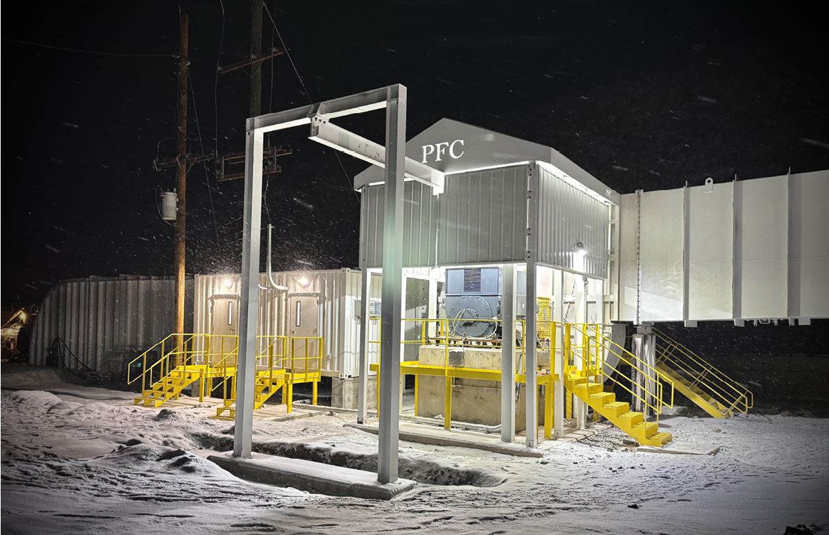 Turnkey fan project in West Virginia. In the center is the custom motor house. On the left, you can see the enclosed E-house with VFD and controls for the VOD system. Photo: Paul’s Fan Company