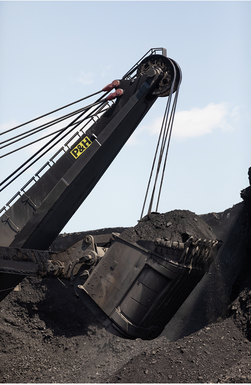 The rope system on a P&H 4800XPC electric rope shovel. Modern rope engineering must balance fatigue life, damage tolerance, and the cascading impacts of specification decisions across the entire machine architecture. Photo: Komatsu.