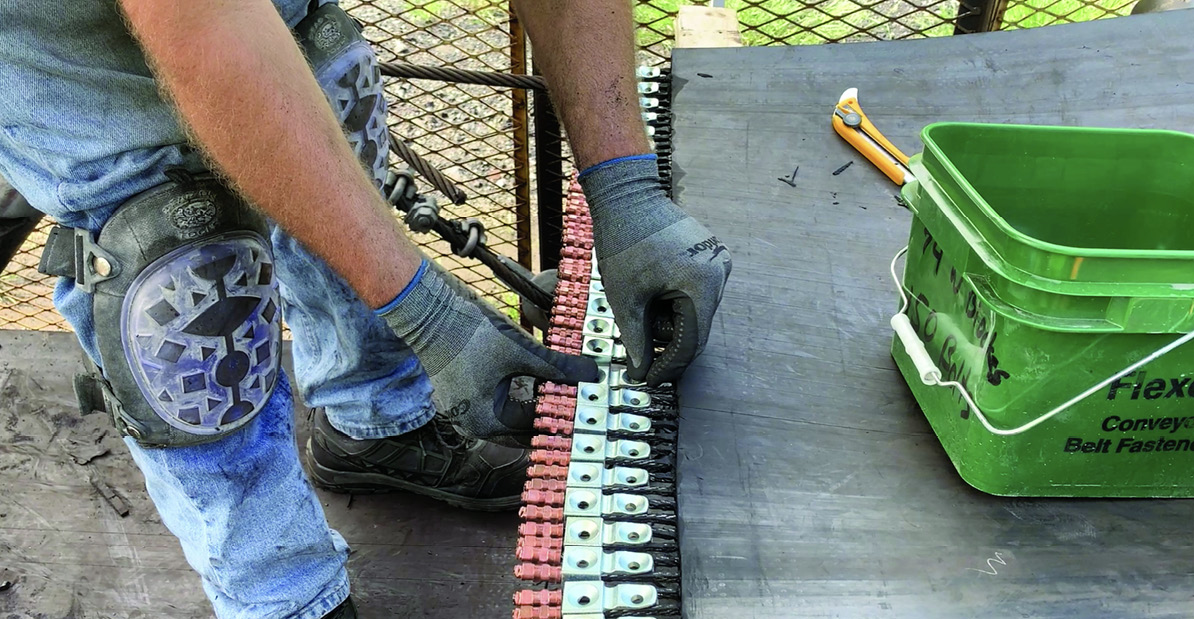Mechanical belt fastener installation. Photo: Flexco