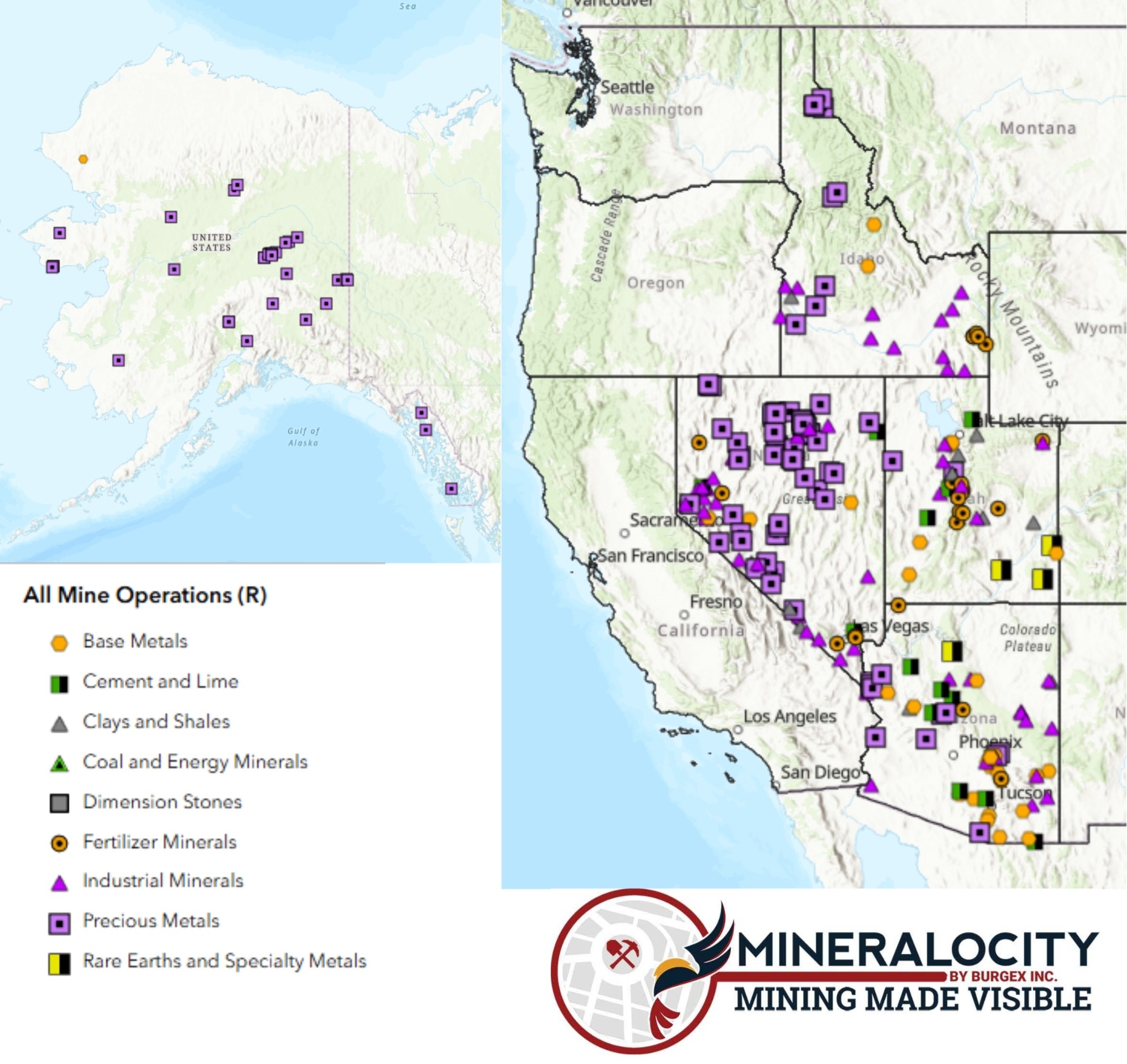 Current active mines in AK, NV, ID, UT, AZ from mineralocity.com