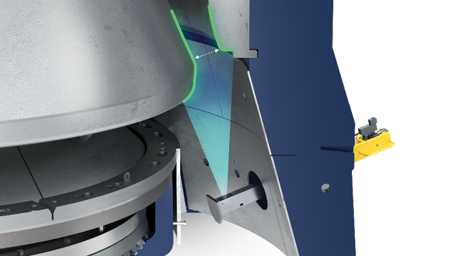 CrusherLensIQ measures the distance between the concave and the mantle to determine a crusher’s open-side setting.